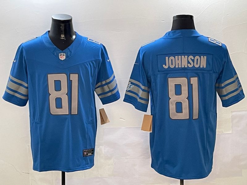 Men Detroit Lions 81 Johnson Blue three generations 2024 Nike Limited NFL Jersey style 0102